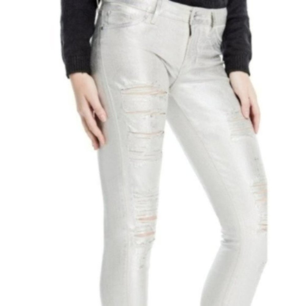 Guess Sexy Curve Metallic Destroyed Jeans, Size 28